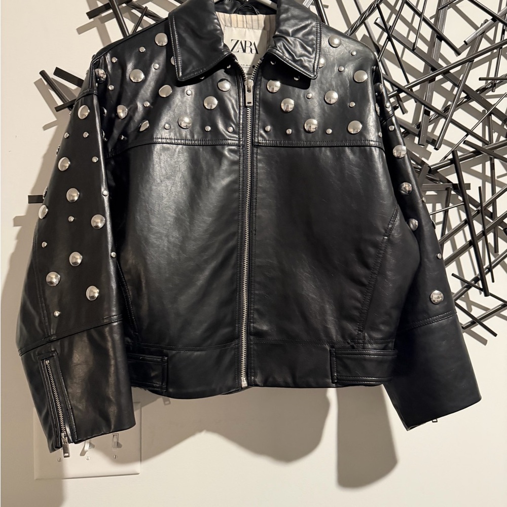 Zara Studded Black Leather Jacket
